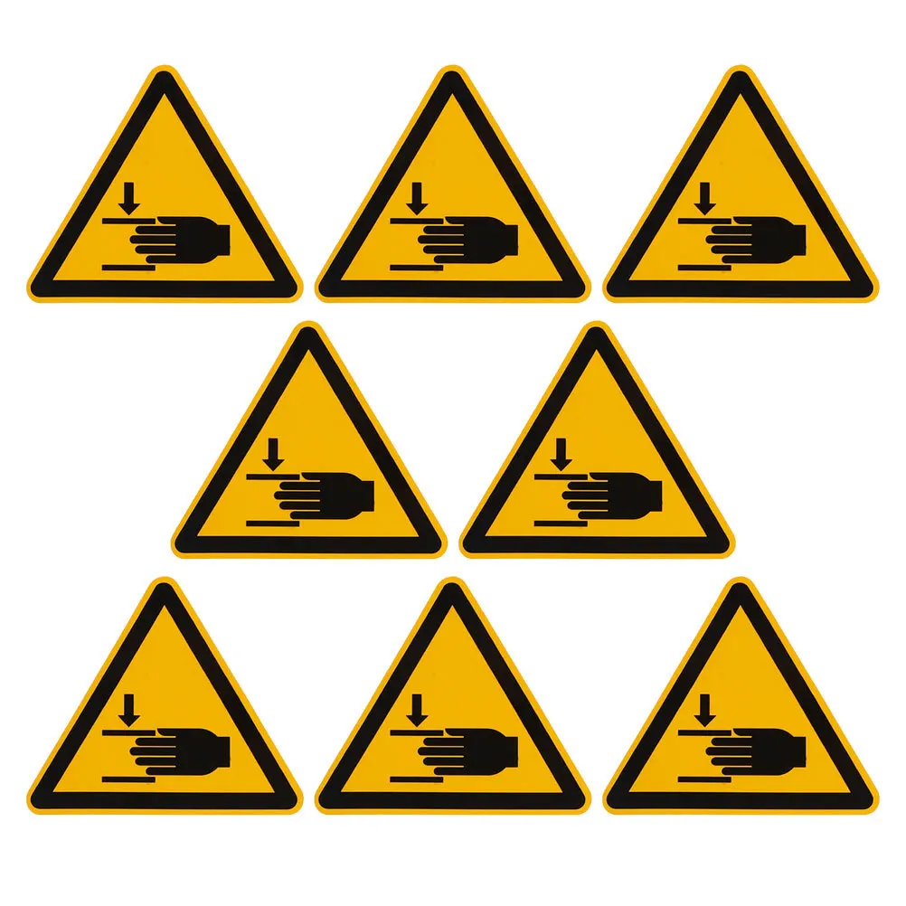 8pcs Safety Warning Stickers High Adhesion Hand Crushing Sign Labels For Machinery Pinch Decals Security Stickers