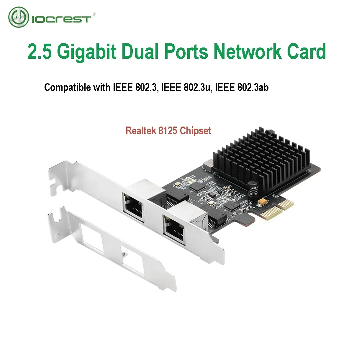 IOCREST 2.5G Base-T Gigabit Network Adapter  2 Ports 2500Mbps PCIe 2.5gb Ethernet Card RJ45 LAN Controller Card Pci-e 8125 chip