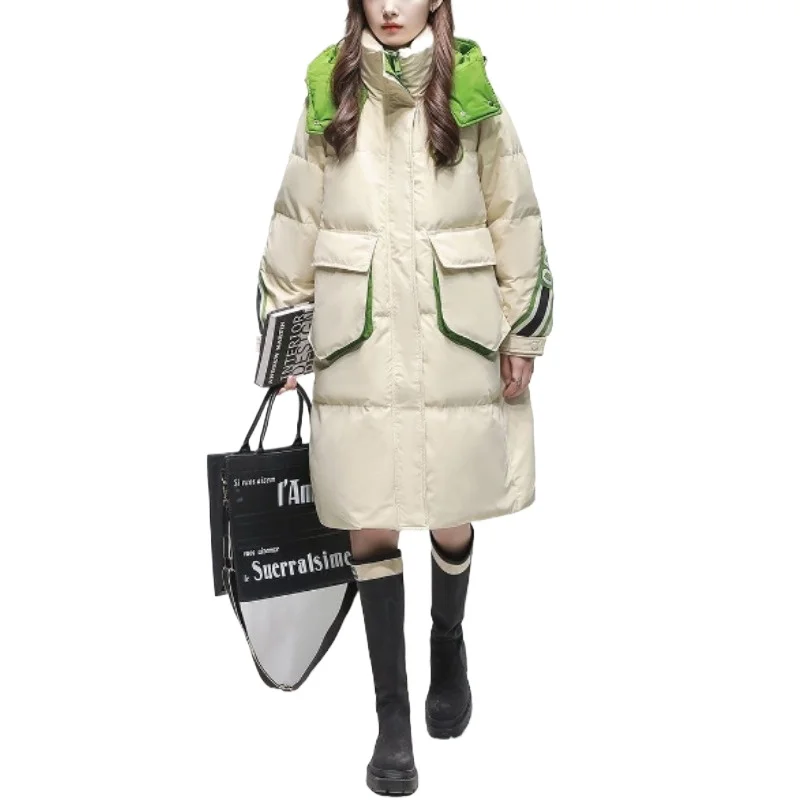 

Down Jacket Women's Medium and Long Loose Winter New High-end Trendy White Duck Down Cold-resistant Thickened Pretty Jacket