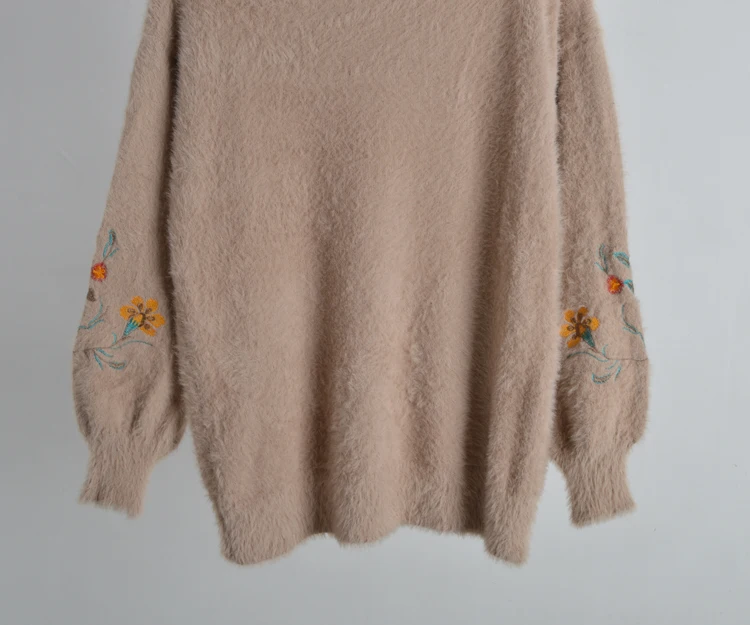 

Comfortable Soft Long Sve round Ne Embroidered Loose Fit Top Women's Skin-friendly Faux Fur Commute Sle Regular Thin