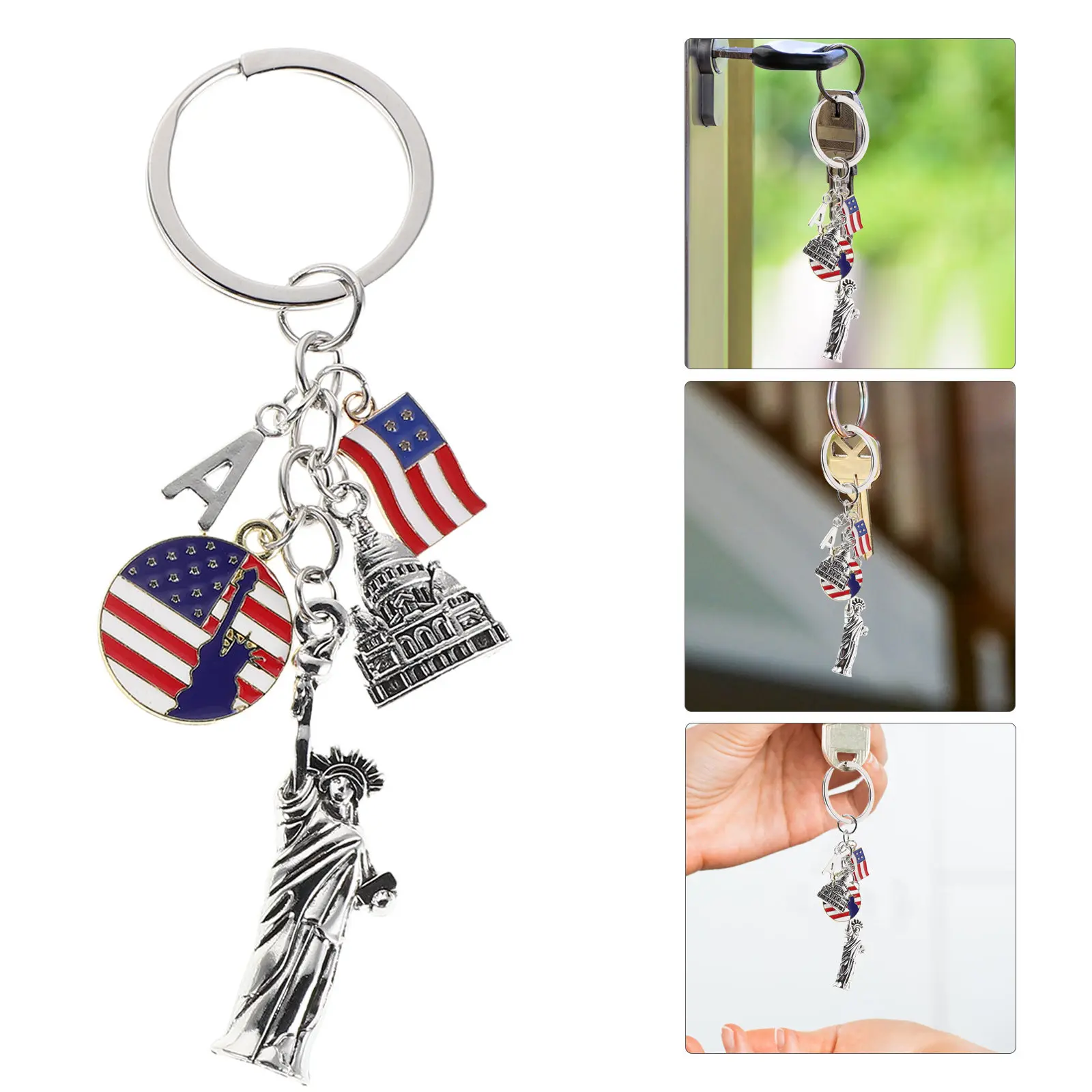 3pcs Patriotic US Keychain Souvenir Keyring USA Key Charm Independence Day Liberty Keychain Gift for Patriotic Party Decoration