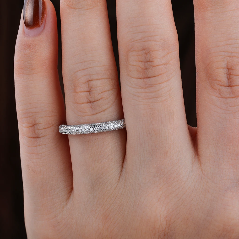 Round Cut Moissanite Rings for Women 925 Sterling Silver Three Row Pave Full Eternity Wedding Band Bridal Promise Ring Jewelry