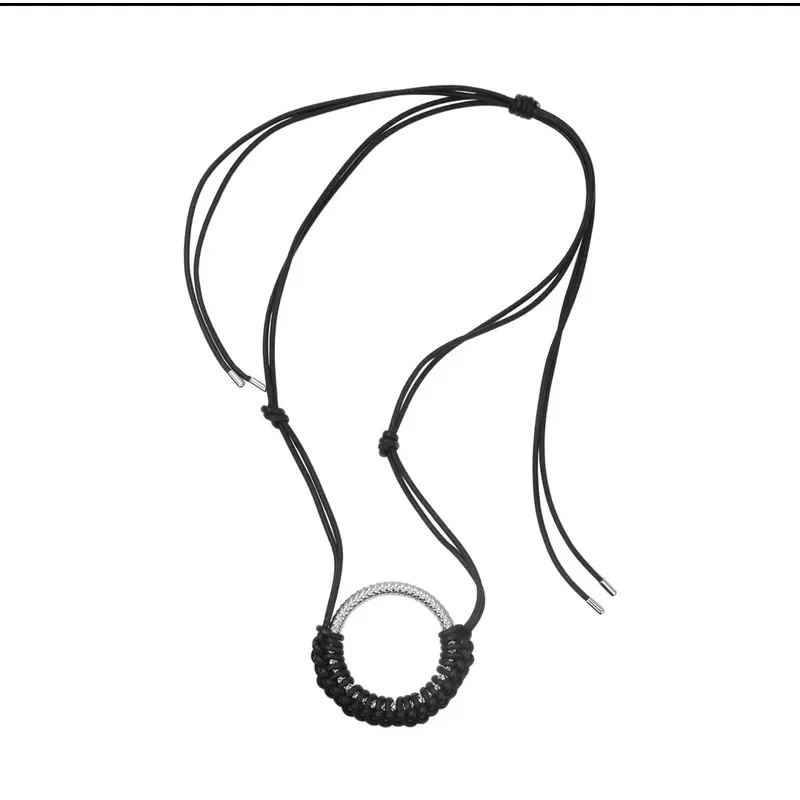 Fashion woven ring necklace ins niche new Chinese wax thread pendant Korean version wax thread versatile sweater chain
