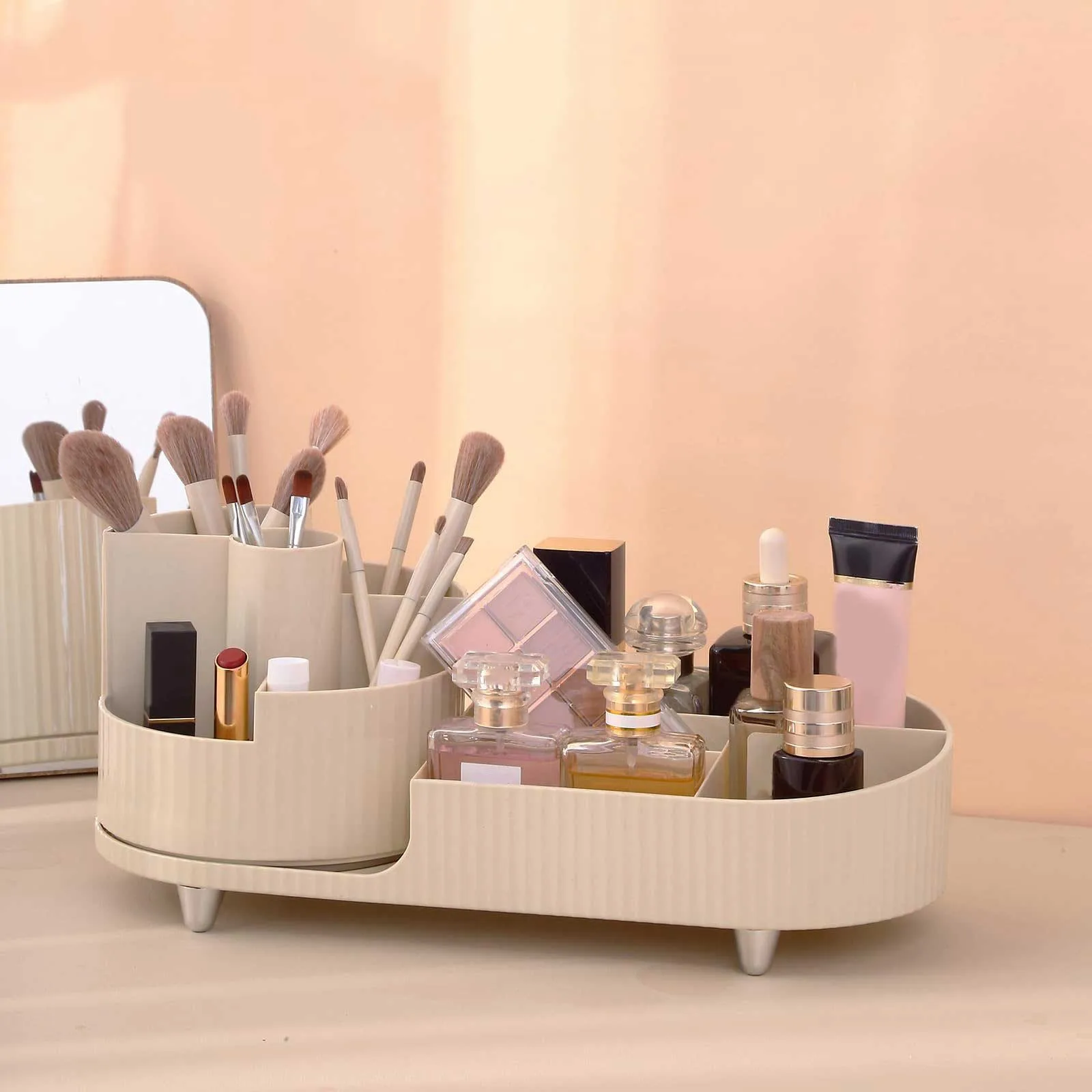 

Rotatable & Hanger Cosmetic Brush Organizer Large Capacity Easy Accessories Durable Pp Material Rack Over Sink Stainless Steel