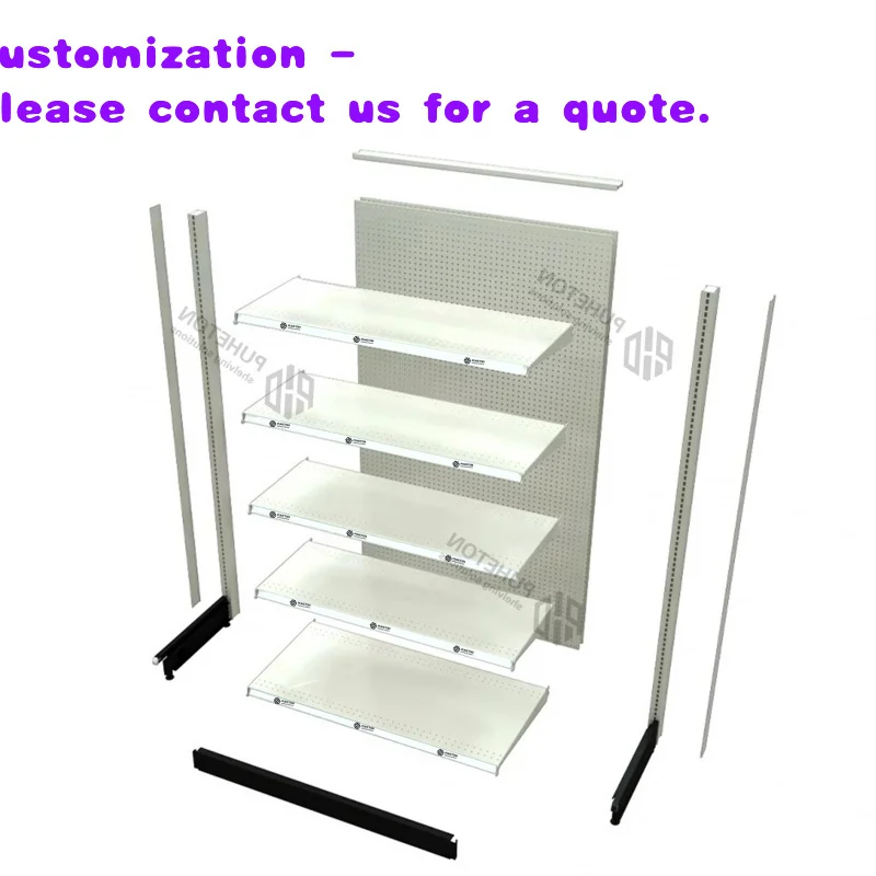 Estante de supermercado de estilo americano, resistente, de doble cara, vertical, metálico, para minoristas.