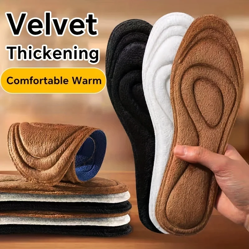 1 Paar Fleece-Verdickte Thermo-Einlegesohlen Winter Warm Kältebeständig Weiche Unterseite Komfortabel Schweißabsorbierend Winter Baumwoll-Einlegesohlen