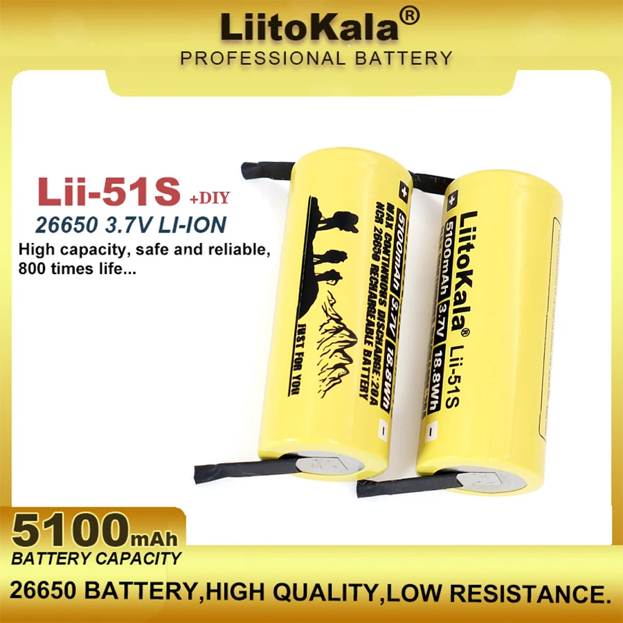 

Аккумуляторная литий-ионная батарея Liitokala LII-51S 26650 20A 3,7 V 26650A 5100mA