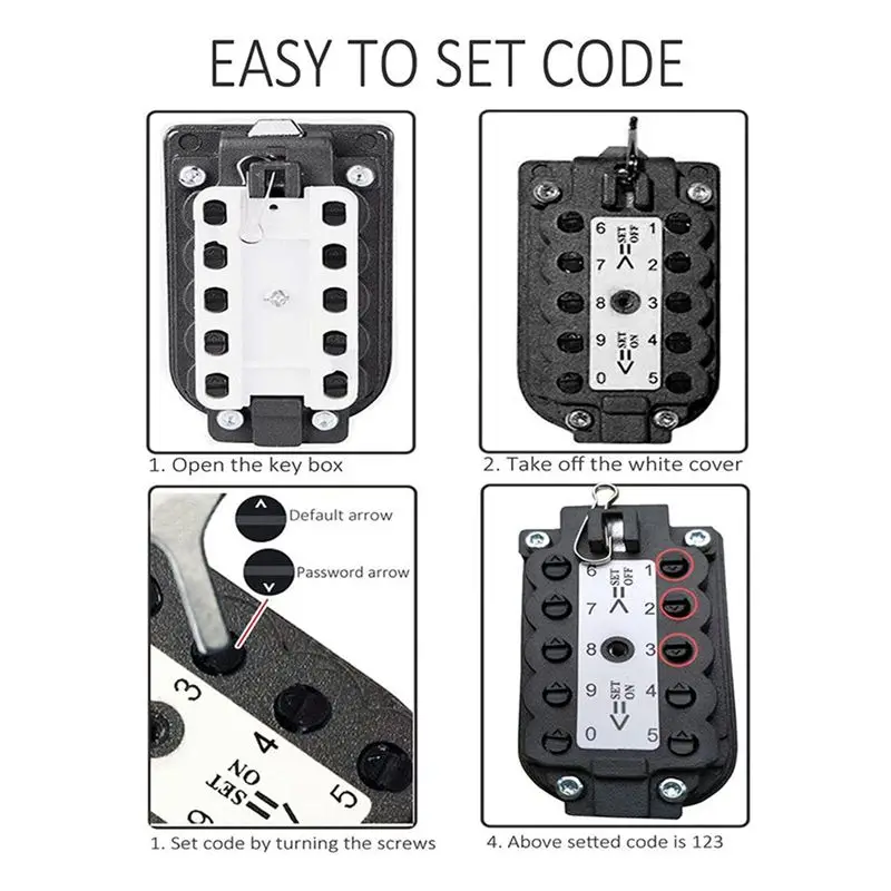 AEE3-1Set Key Storage Box 10-Digits Combination Lockbox For Outside Wall Mount For Home Dark Gray