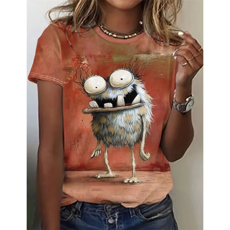 3D Printed Funny Animal T-Shirt For Women Characters Cute Animals Pattern T Shirts Casual Loose Tees Short Sleeves O-Neck Tops