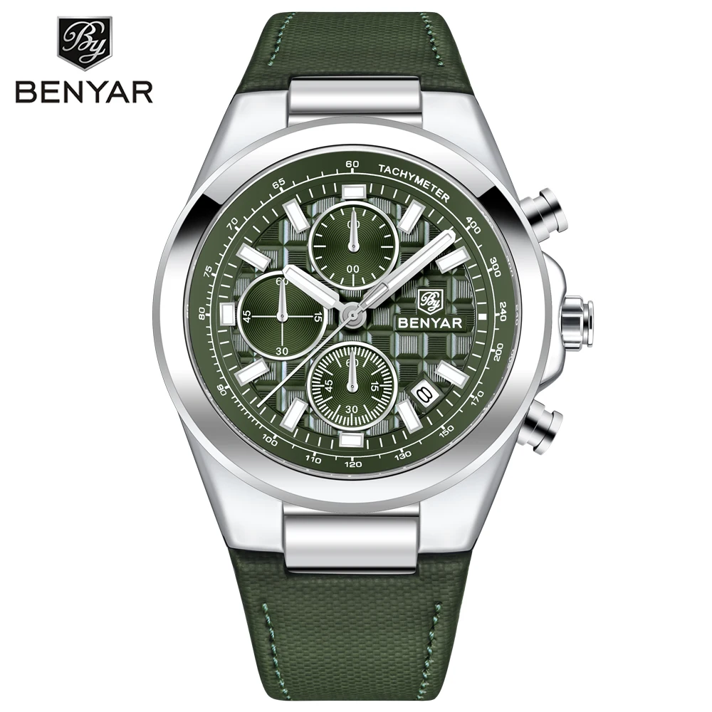 2024 New BENYAR Men\'s Watches Quartz Watch For Men Luxury Chronograph Watch Clock Gift Military Leather Waterproof Reloj Hombre