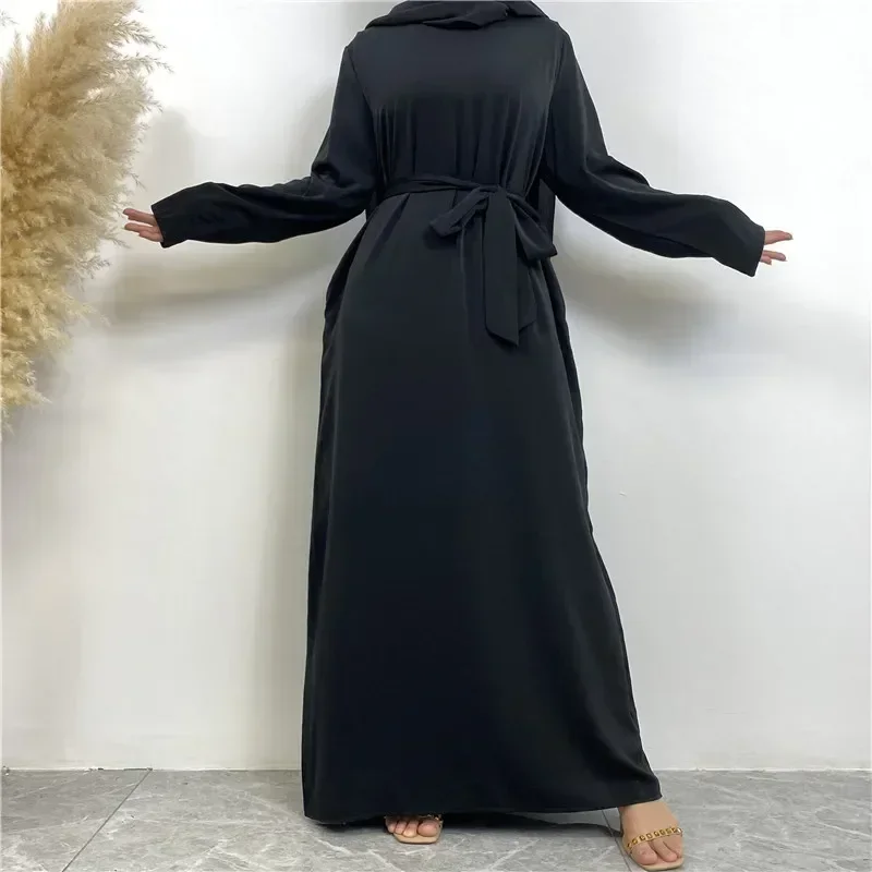 New Arrival Nida Dubai Long Woman Evening Dress Muslim Abaya Kimono solid color Pocket Kaftan Turkey Hight Class Luxury Robe