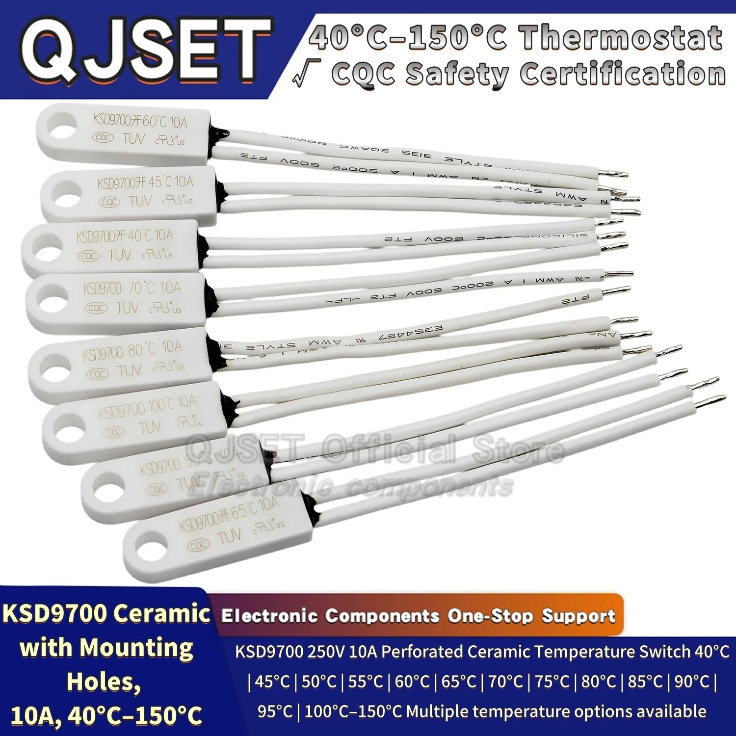 KSD9700 Ceramic Temperature Control Switch with Hole 40/45/80°C–150°C Normally Open/Normally Closed Overheat Protection 250V 10A