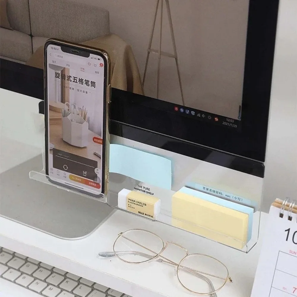 Self-adhesive Message Storage Board Under Computer Monitor Office Desk Side Message Board Transparent Storage Rack