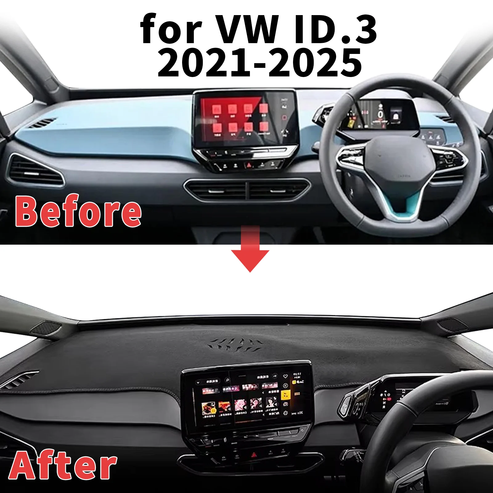 

Для Volkswagen ID.3 VW ID3 ID 3 2025-2021: Защитный коврик на приборную панель, солнцезащитный, антибликовый, УФ-защитный, ковровый коврик-накладка на панель приборов