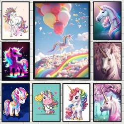 Póster e impresiones de unicornio mágico de dibujos animados, pintura en lienzo de arcoíris de sueños clásicos, sala de estar de pared para imágenes artísticas, decoración de guardería