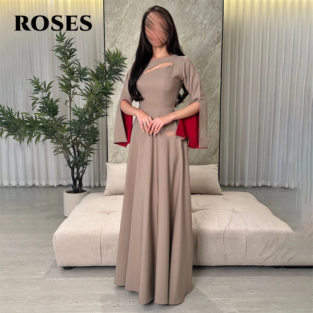 

ROSES Stain Saudi Arabia Prom Dress A-Line Party Dresses Evening Celebrity Gowns O-Neck Full Sleeves Party Dresses Customized