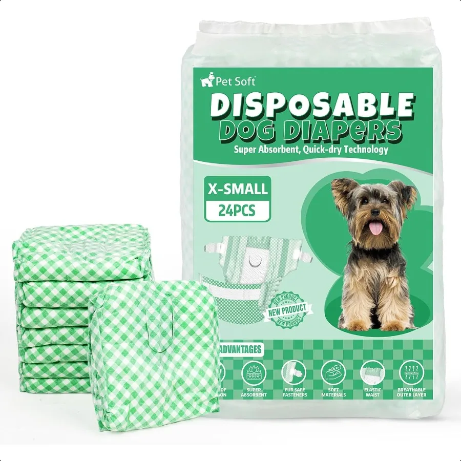 

Female Dog Diapers Puppy Diapers for Dogs Cats Ultra Absorbent Doggy in Heat Period or Urine Incontinence 24pcs XS Green