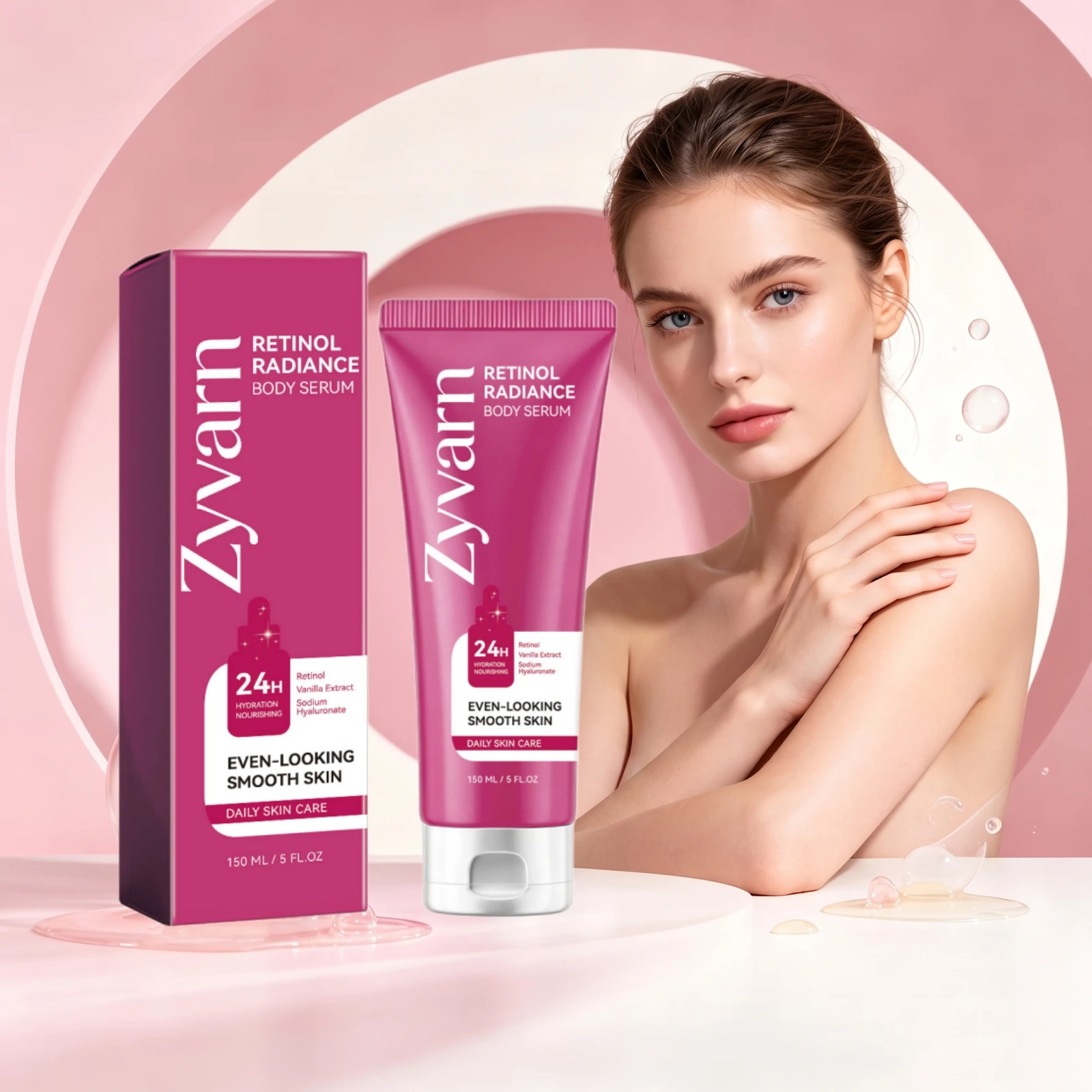 Retinol Body Serum Even Smooth Skin Vanilla Extract Sodium Hyaluronate Nourishing Daily Care 24H Hydrating Radiance Body Serum