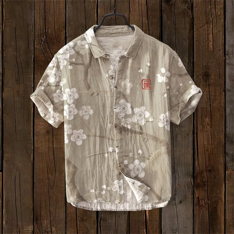 Hawaiian artistic fashion men's shirt printed 3D digital casual wide-collar short-sleeve shirt made of 100% linen fabric.