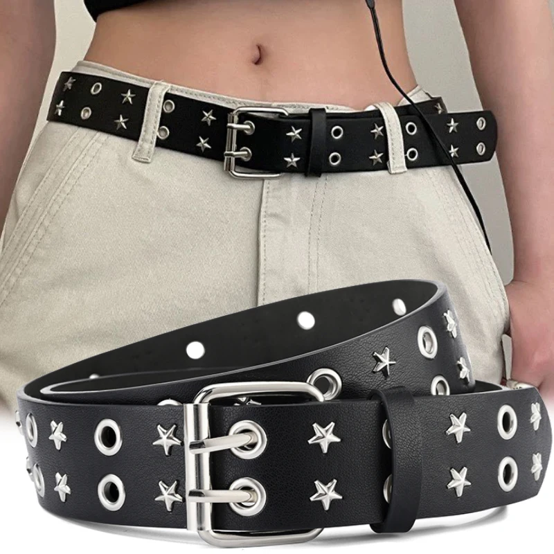 Trend Women's Belt Punk Simple Double Hole Men Belt Punk Hip Hop Rock Style Subculture Y2K Belt Punch Free Belts for Men Women