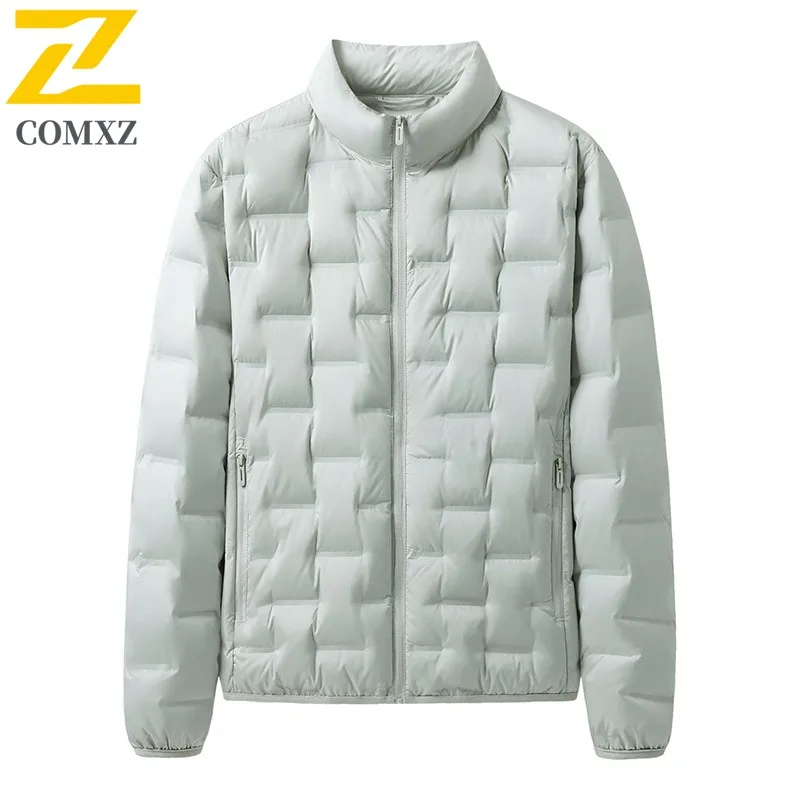 COMXZ Men Work Down Jacket Leisure Stand Collar Design Thickened Warmth Parka Korean Style Cold Resistant Winter Padded Padded
