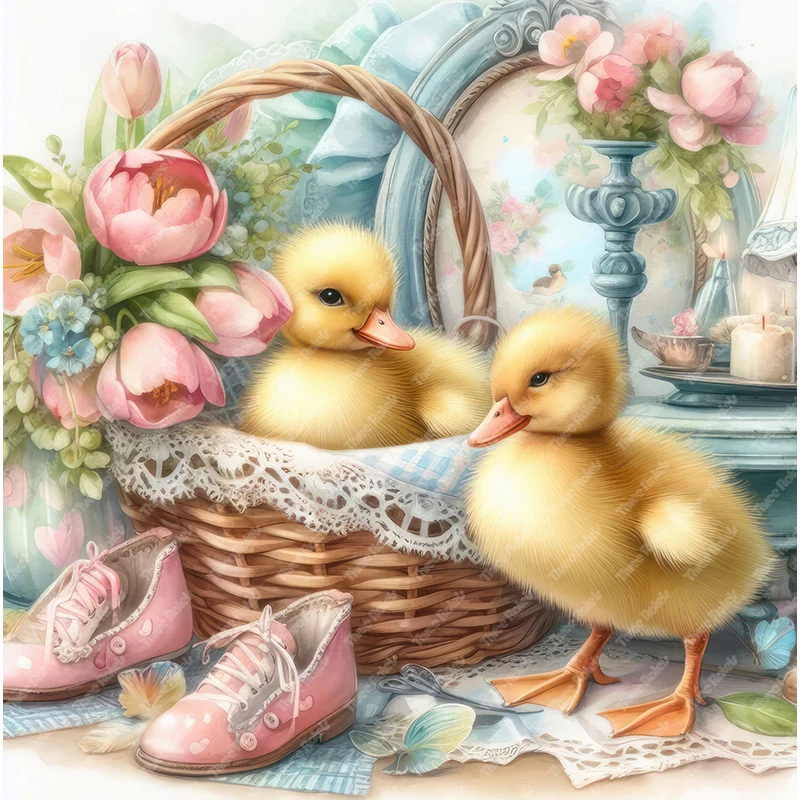 Three Ratels Nostalgic and warm style duck cartoon art poster for home decoration