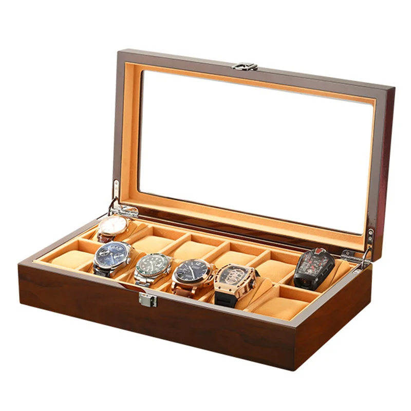 2022 New Luxury Solid Wood 12 Watch Boxes Storage Collector Brown Watch Display Case Watches Gift Box Custom Logo