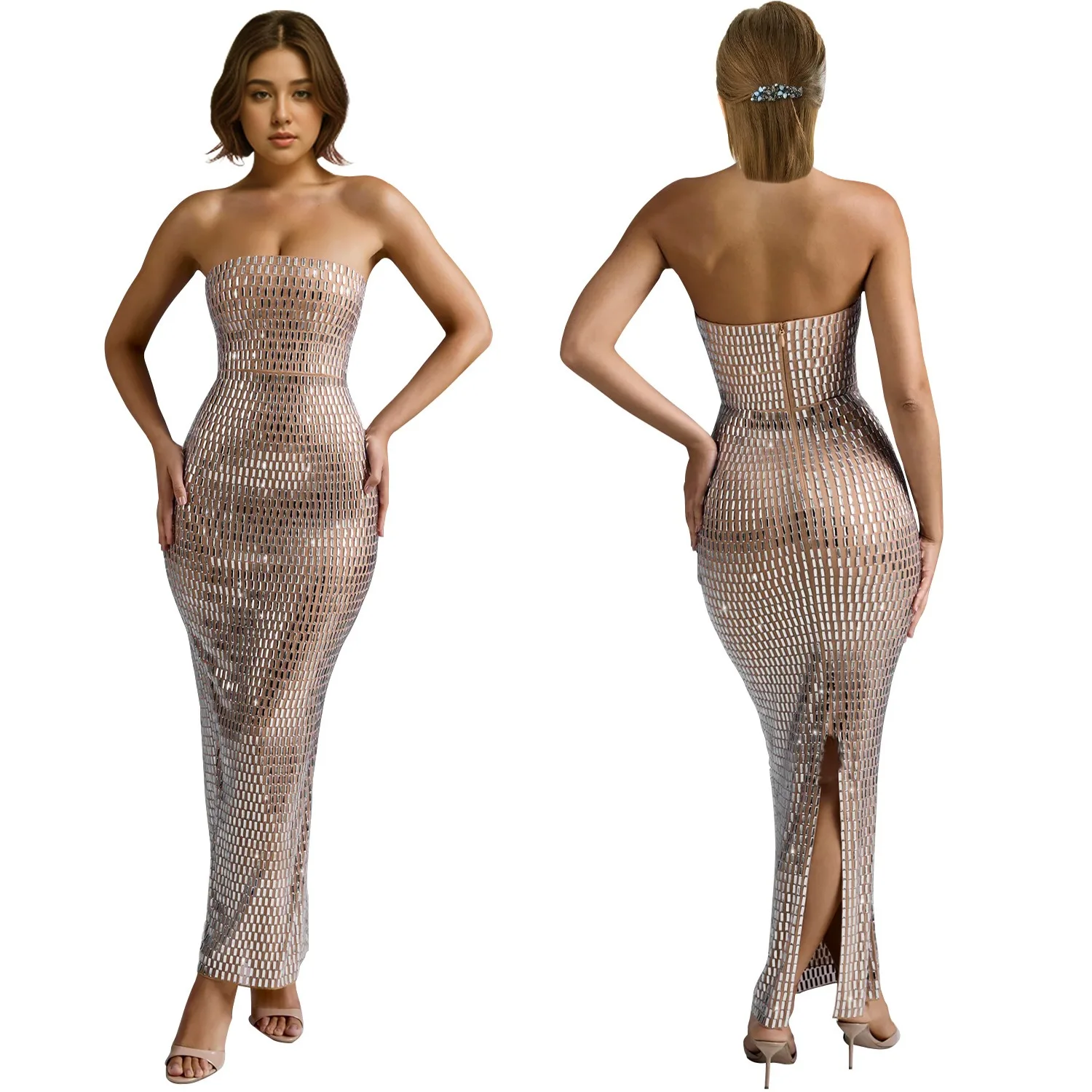 

Sexy Party Party Club Nightclub Banquet Solid Color Hot Diamond Slim Sleeveless Dresses