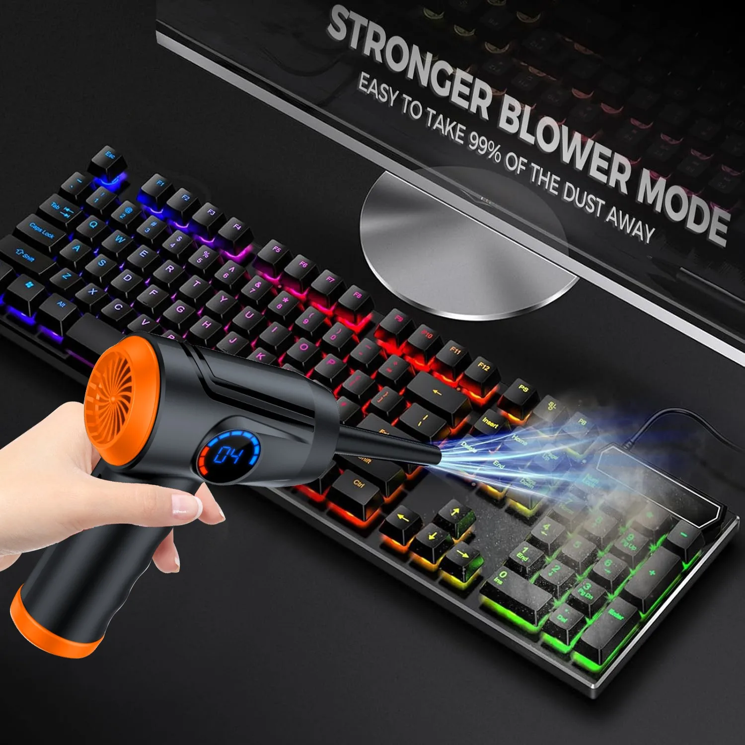 منفضة هواء مضغوطة 4 تروس مسدس هواء محمول للكمبيوتر، منفاخ هواء مضغوط لاسلكي، مع منفاخ أداة تنظيف LED