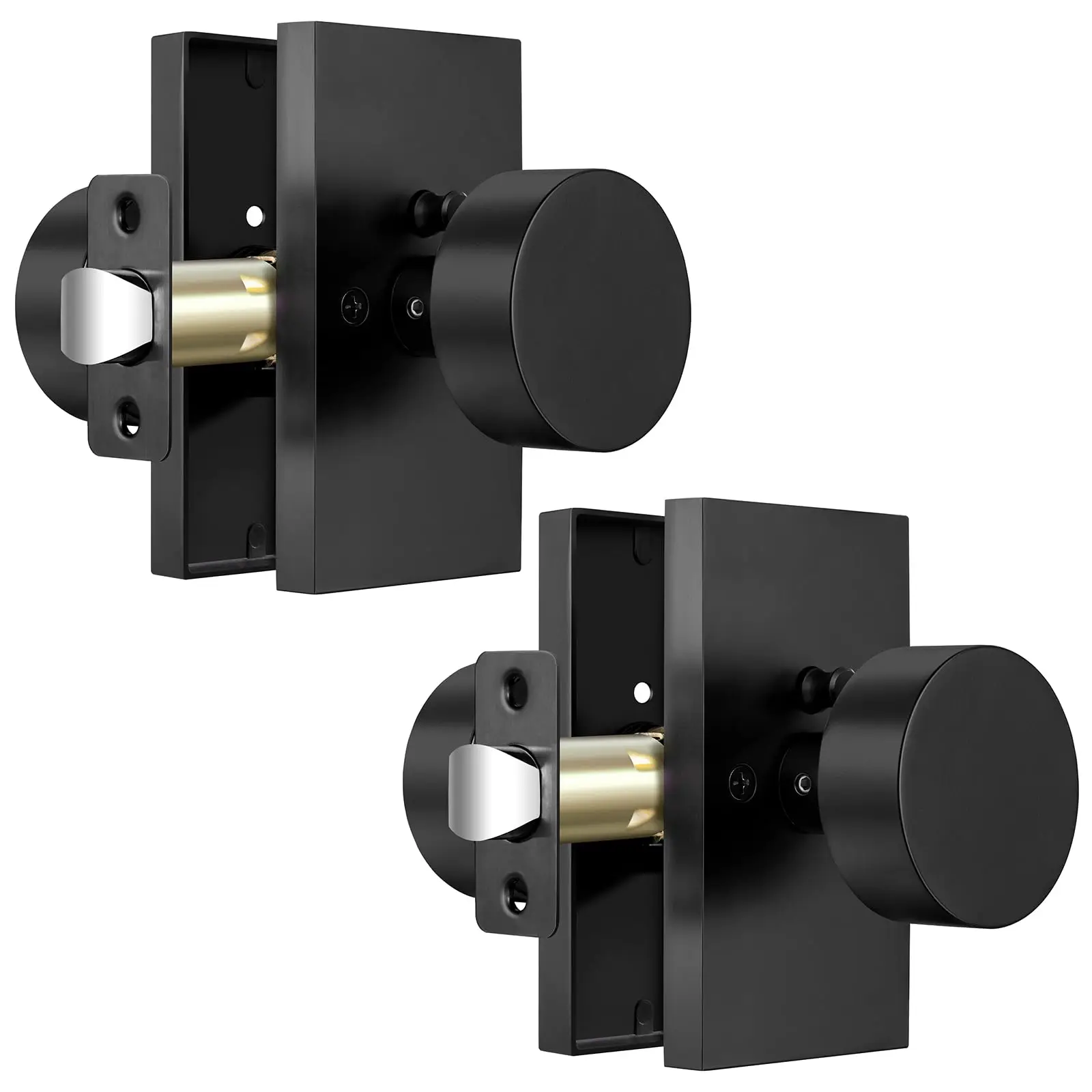 2 Pack Privacy Door Knob, Interior Black Door Knobs, Rectangular Modern Door Knob for Bedroom Bathroom Study Office