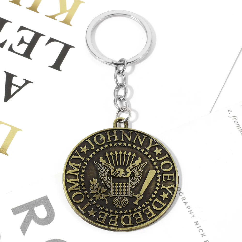 Retro Creative Rock Punk Band Logo Metal Keychain Pendant Fashion Backpack Ornament Keyring Accessory view 4
