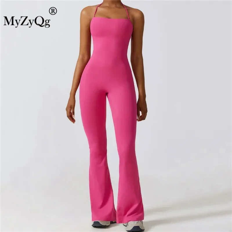 

MyZyQg One-piece Tight Yoga Jumpsuits Women Fitness Quick Dry Ballet Dance Aerial Bodyfit Sports Playsuits Micro-flare Pants