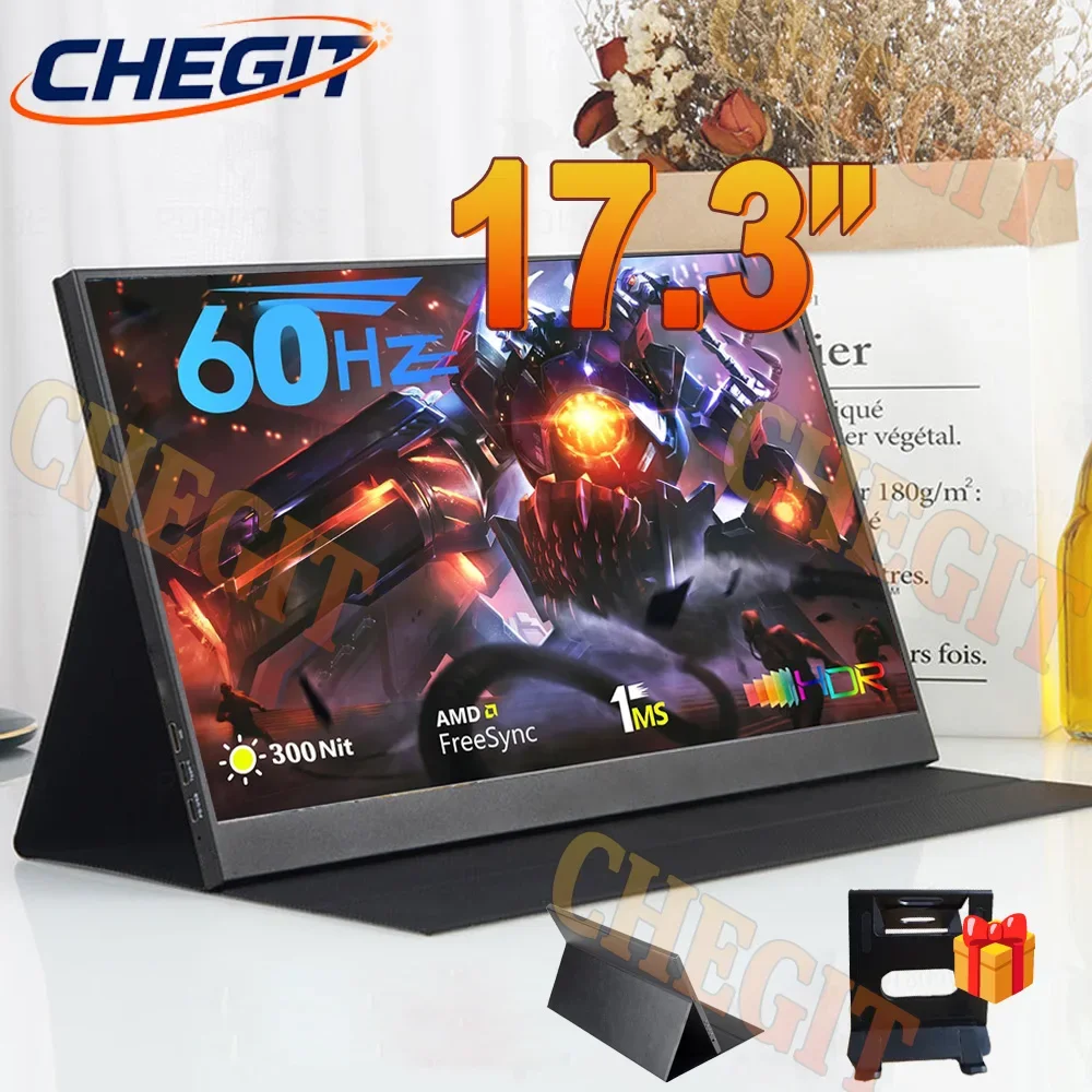 

17,3-дюймовый портативный монитор с защитным чехлом-подставкой 1080P HDR с низким синим светом для XBox PS4/5 Switch, удлинитель для сотового телефона, ПК, ноутбука