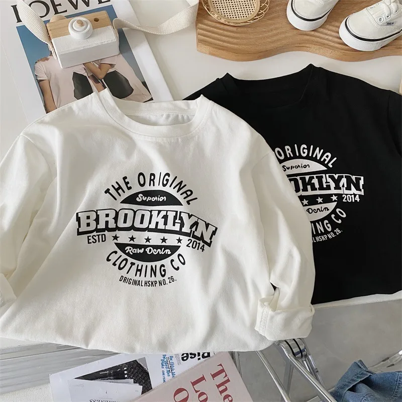 

Children's Long-sleeve Shirts Tops Pure Cotton Crew Neck Baby Kids Bottoming Shirt for Girls Boys 1-7 years Autumn Clothing New