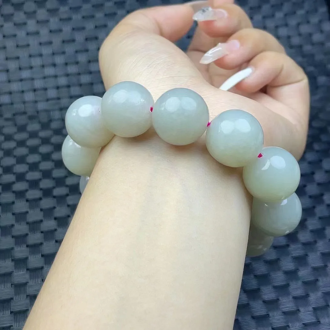 Natural 100% real Smoke Grey hetian jade Carving round beads bracelets for couples woman men Gift with jade bracelet