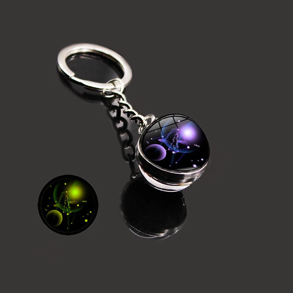 New Accessories Luminous Twelve Constellations Key Ring Time Gem Key Chain Fashion Bag Pendant Key Chain Accessories DIY Gift