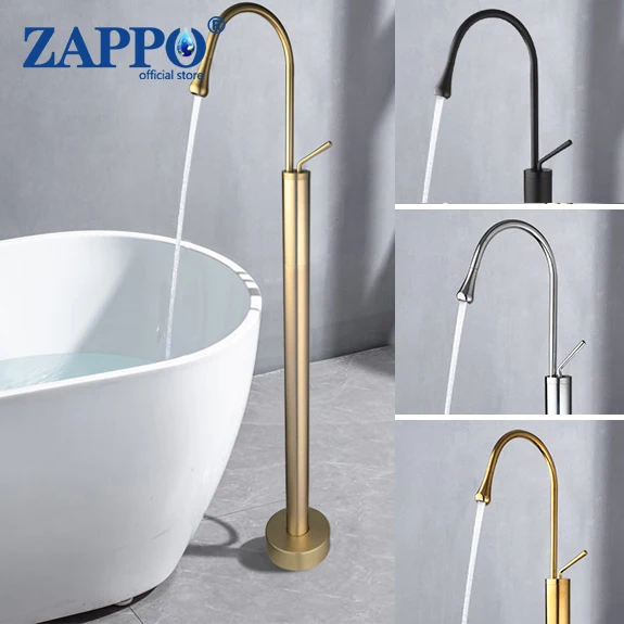 ZAPPO Freestanding Tub Filler Single Handle Bathtub Faucet Without Handheld Spray Single Lever Brass Mixer Tap Brushed Gold