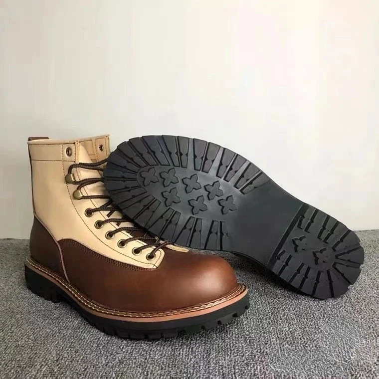 New High Quality Men Shoes Vintage Casual Cow Leather Ankle Boots Platform Motorcycle Boots British Tooling