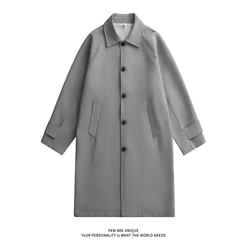 Coffee Colored Trench Coat Long Over the Knee Single Breasted Jacket Spring Autumn Korean Version Trendy Mid Long Couple Coat KR