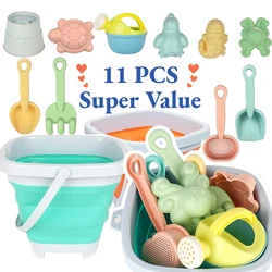 11Pcs Beach Toys Set Gift Package Sand Toys for Kids Sandbox Toys with Collapsible Bucket Shovel Set Sand Molds Summer Outdoor