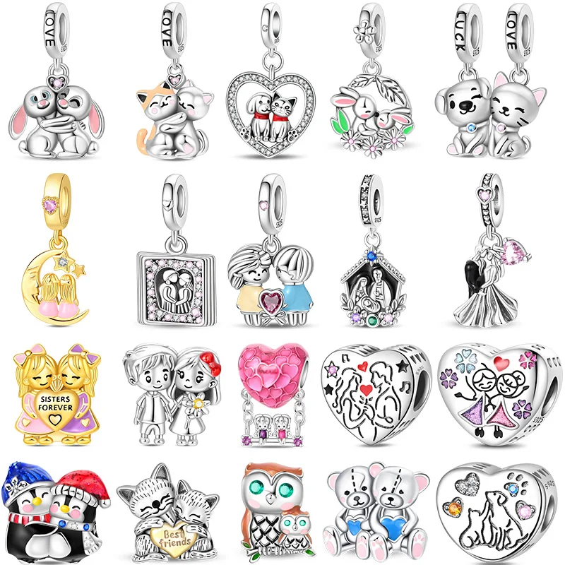 925 Sterling Silver Sweet And Loving Holding Hands And Embracing Charms Beads For Women Fit Original Bracelet DIY Jewelry Gifts