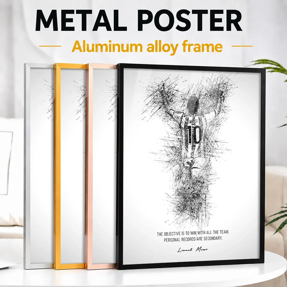 Lionel Messi Quotes Metal Poster With Aluminum Alloy Frame Customized Sketch Drawing Wall Art For Home Office And Sports Bar