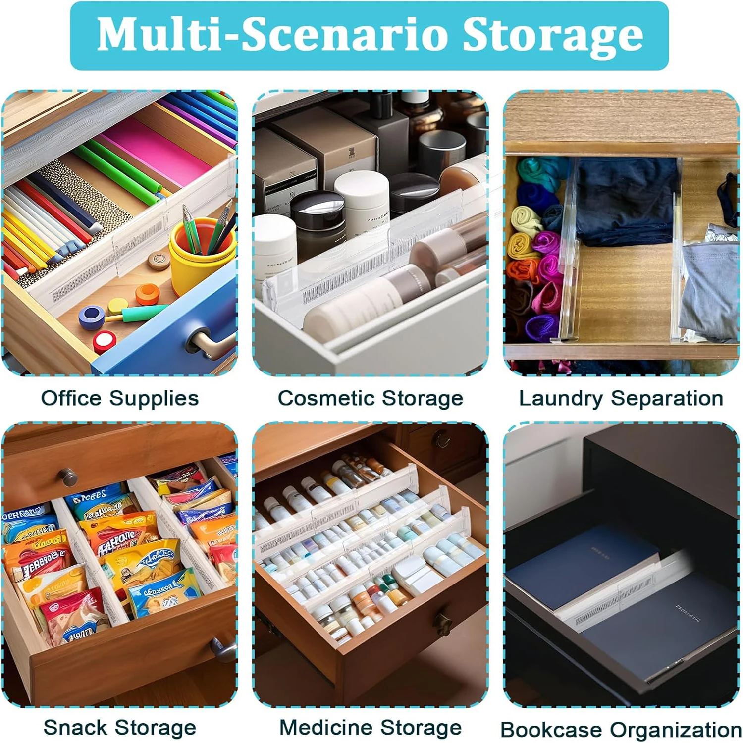 4/6/8/12 Pack Expandable Drawer Dividers, Drawer Dividers for Kitchen Utensils, Bedroom Clothes, Organization and Storage