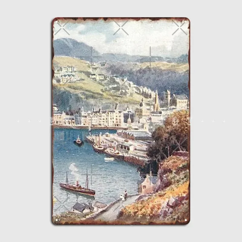 Vintage Illustration Of Oban Scotland From Pulpit Hill Metal Sign Club Bar Decoration Plaques Tin Sign Poster