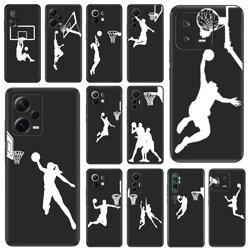 Black Matte Phone Case for Redmi Note12 Note13 Xiaomi 13 12 Pro 12C 12X 12T 13C 12S Lite Shot Basketball Dunk Sports Soft Cover