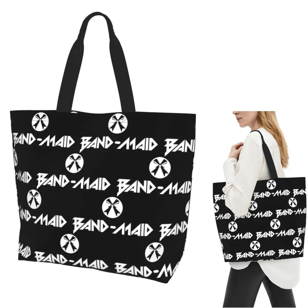 Band Maid Japan Metal Rock Shopping Tote Bag Canvas Large Capacity Shoulder Bags Shopper Grocery Handbag for Women