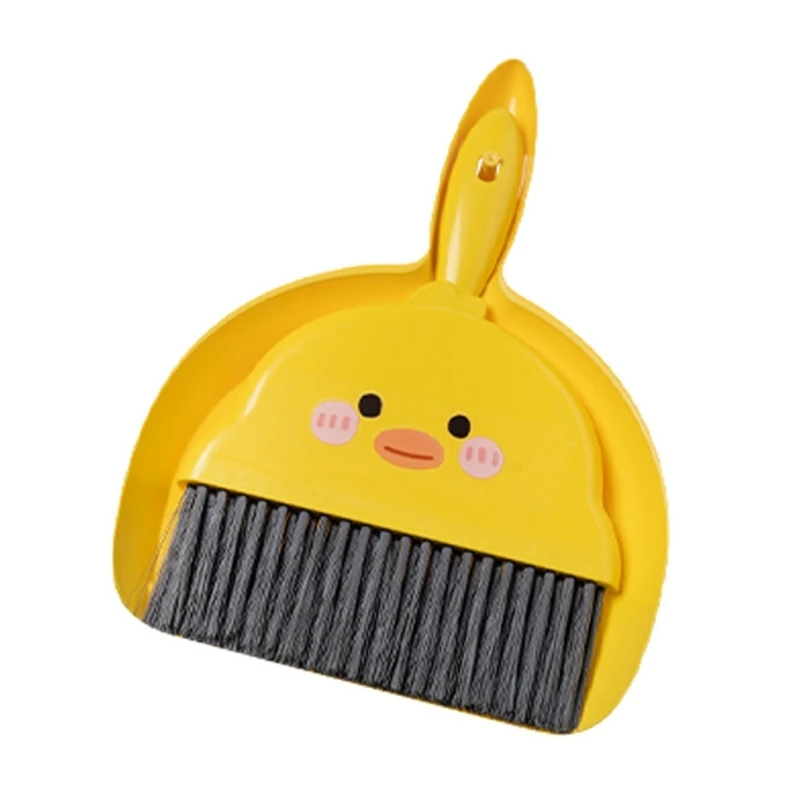 Mini Broom Dustpan Suit Cartoon Duck Dormitory Debris Cleaning Brush for Indoor Outdoor Traveling Camping Portable A0KF