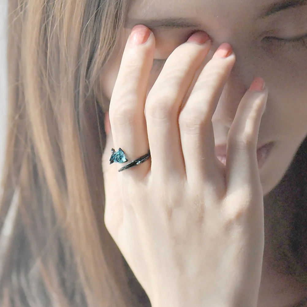 

2Pcs Thorn Rose Couple Ring Creative Open Ring Black Engagement Wedding Party Decor Finger Decoration Thorn Rose Rings