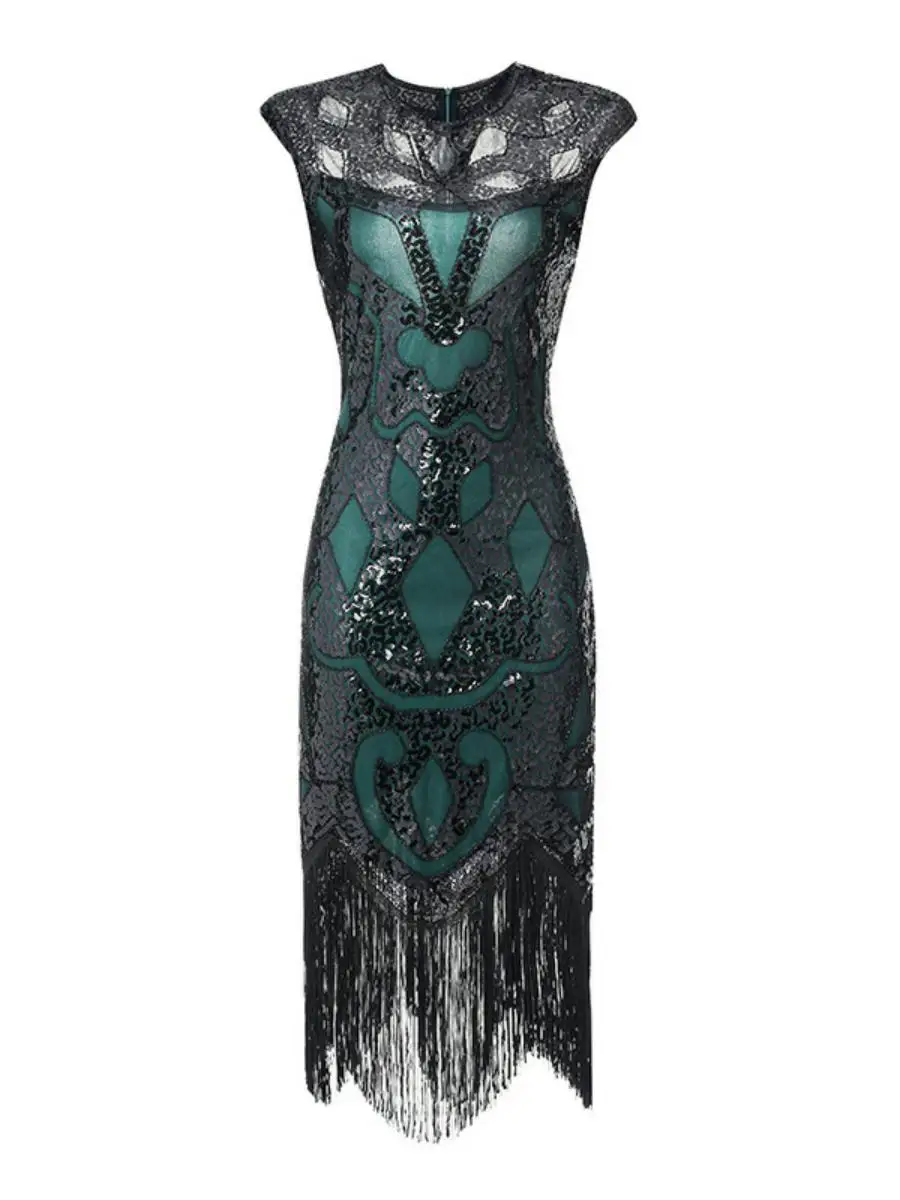 

Вечернее платье с кисточками в стиле ретро, яркие блестки, украшенное большим размером Dr Treetter Ele, женская модная одежда для пар