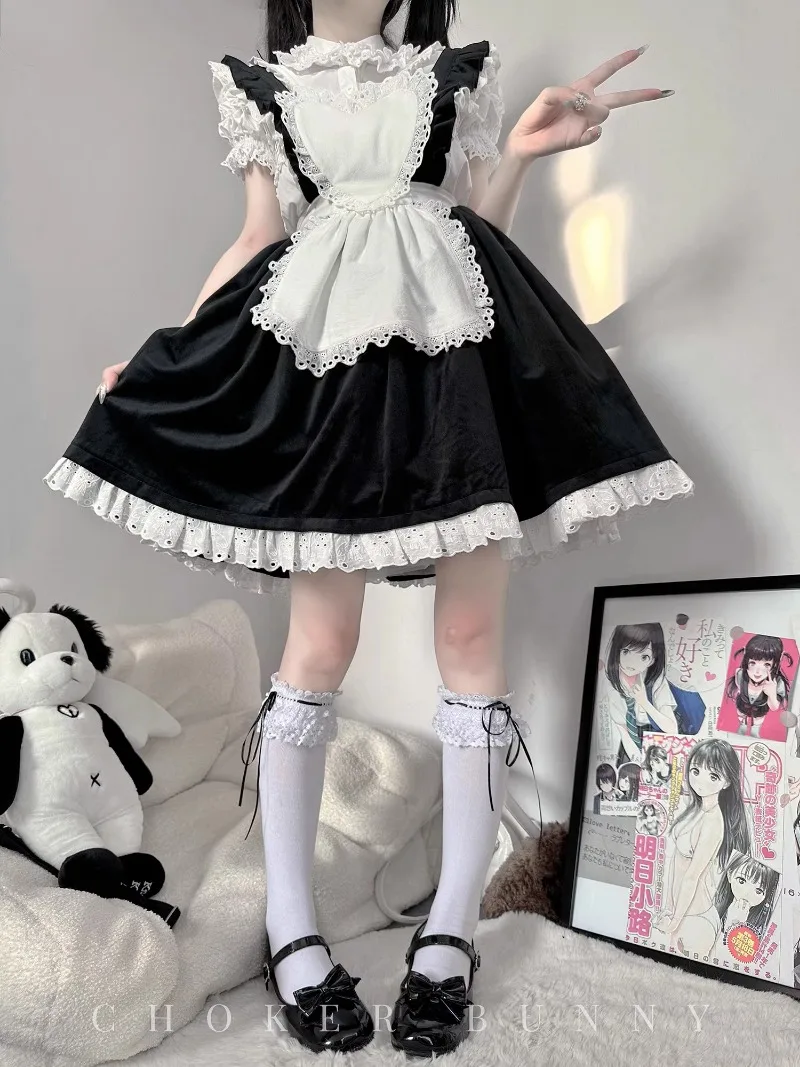 Japanese SC Sweet Cute Retro Antique Doll Sense Maid Light Lolita Suit Strap Female Black And White Sleeveless Vestidos De Mujer